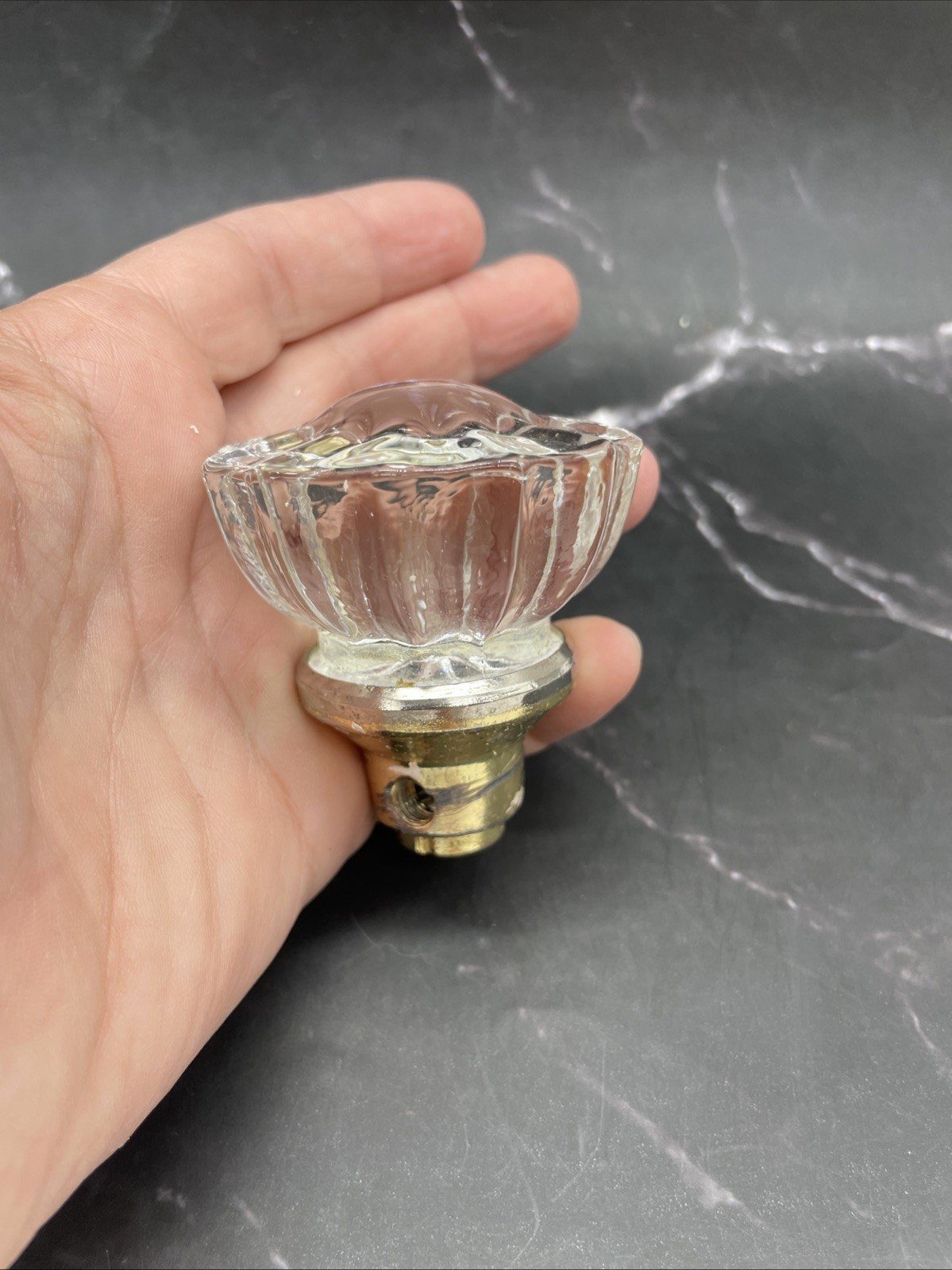 12 Sided Glass Starburst Door Knobs W/Brass Base Pair (2) 1920’s-1930’s Vintage
