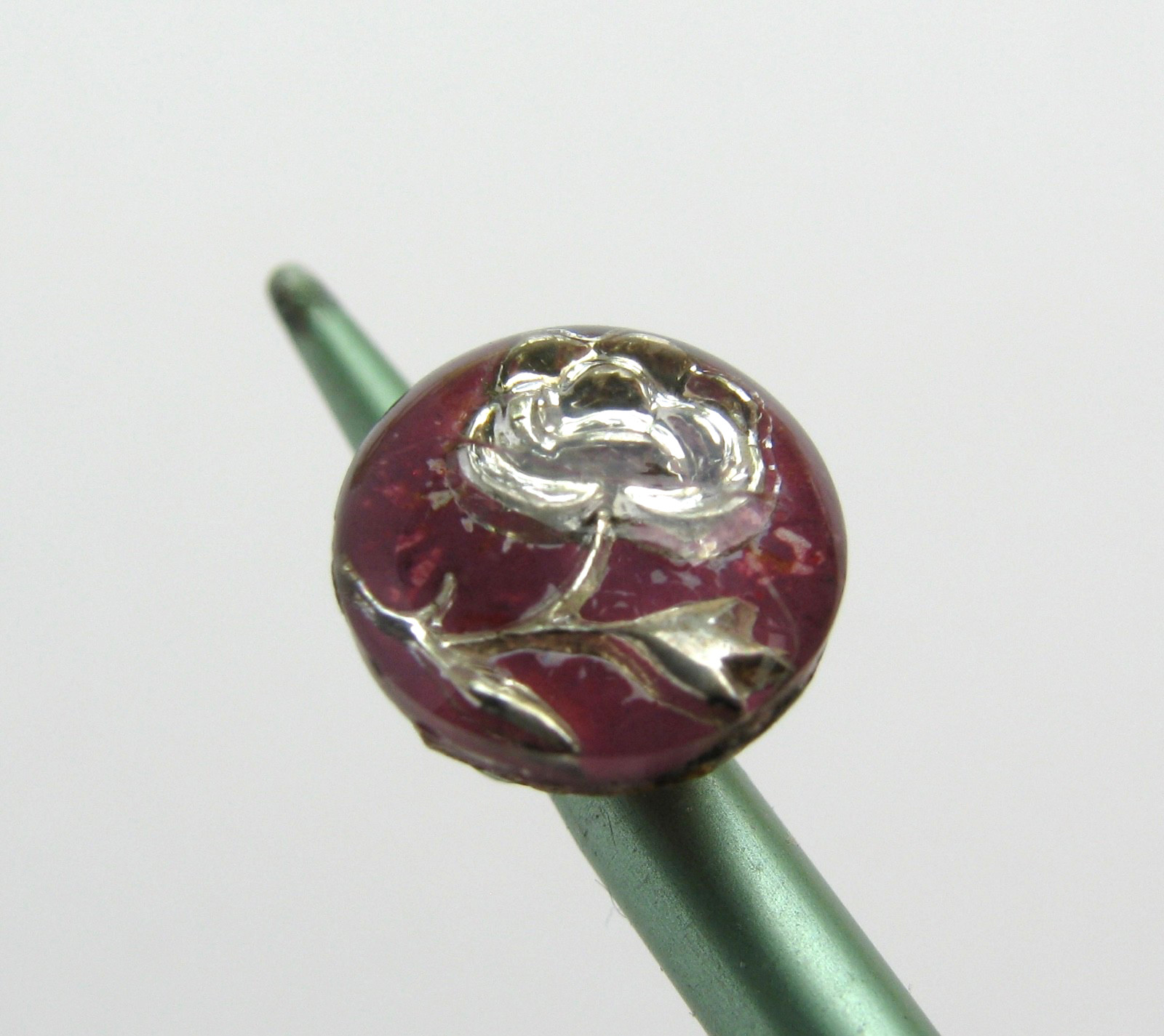 Antique Glass Button Rosette Shank 2pc Cemented Flower Rose