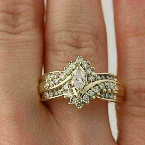 2Ct Marquise Lab-Created Diamond Cluster Engagement Ring 14K Yellow Gold Plated
