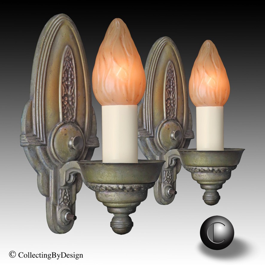 PAIR Streamline Art Deco Moe Bridges Glenmore Sconces c.1937 RESTORED