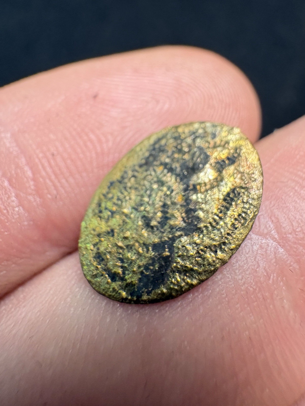 Colonial Era Brass Cufflink Relic C. 1700s – Hand Engraved Pattern – Dug