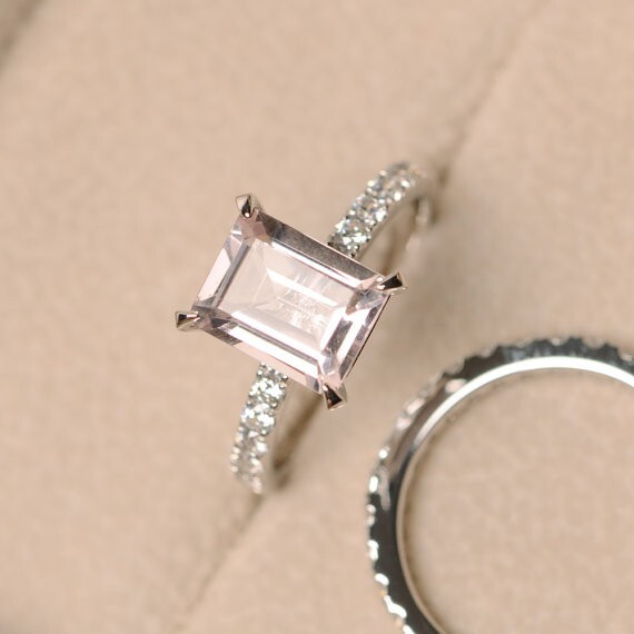 2.90 Ct Natural Morganite Diamond Engagement Ring 14K Solid White Gold Size 7