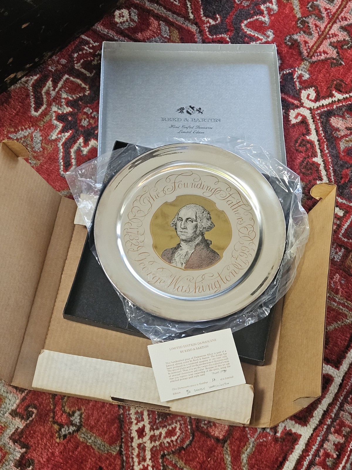 Vtg Reed & Barton Silver Plate Damascene George Washington Ltd Edition #12 1974
