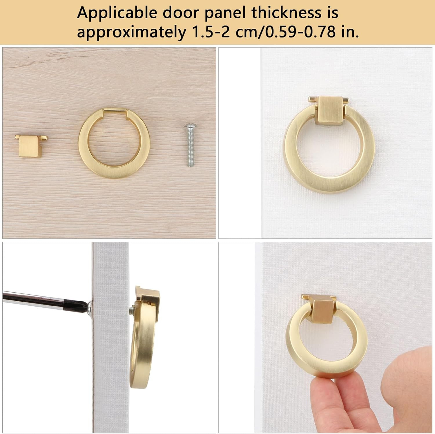 Antique Round Drop Ring Drawer Pulls in Brushed Gold – Set of 4