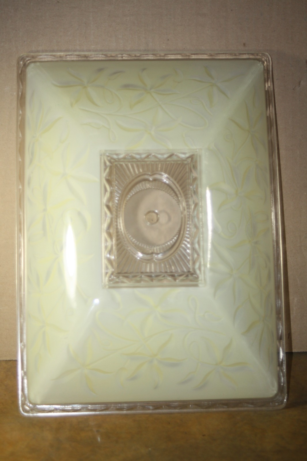 Antique Cream &Clear Glass Raised Floral Pattern Rectangle Ceiling Light Shade