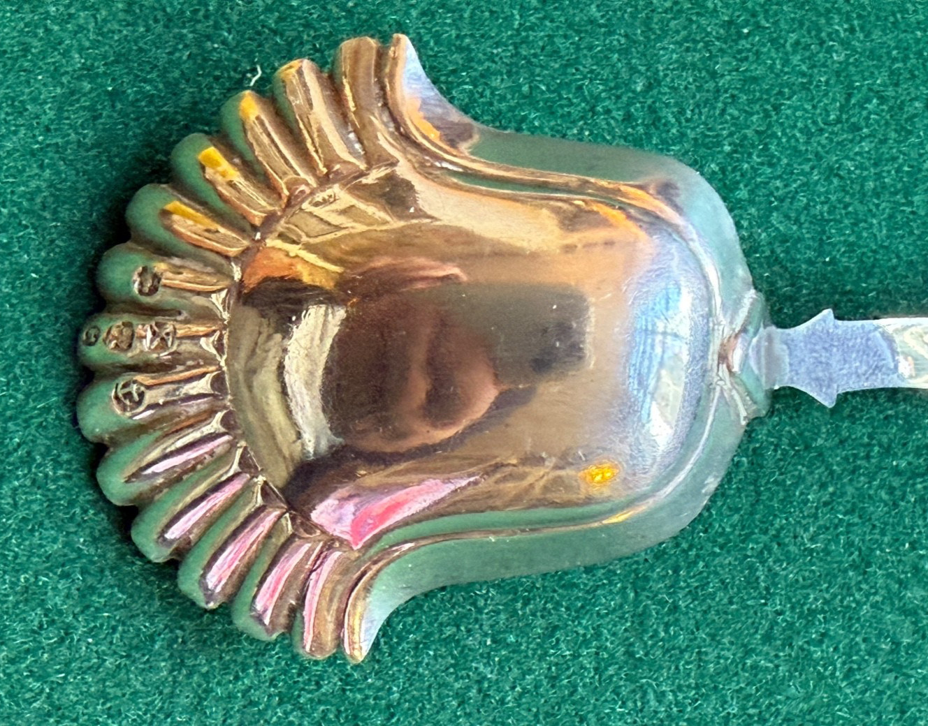 Antique Georgian Solid Silver Caddy Fan Fluted Spoon Birmingham Joseph Taylor