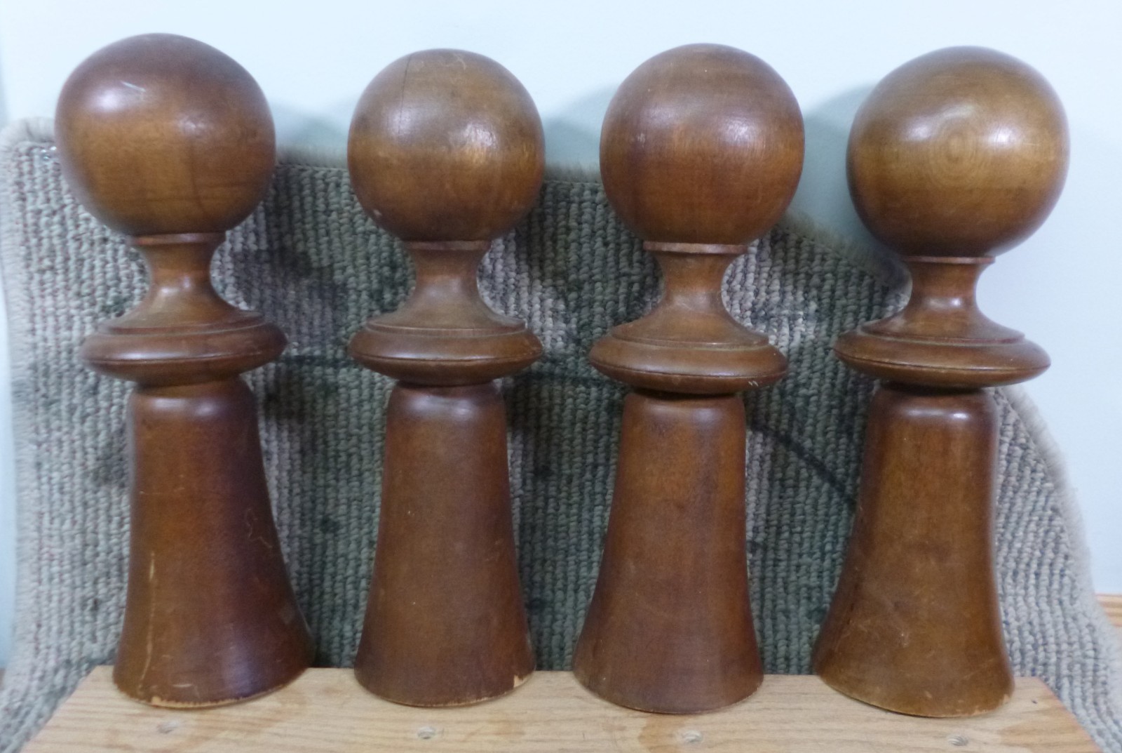 Antique Carved Maple 11″ Skirted Cannonball Finials – Set of 4
