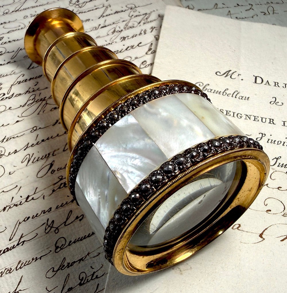Antique French Palais Royal Monocular, Opera Glass in Mother of Pearl & ‘Jewels’