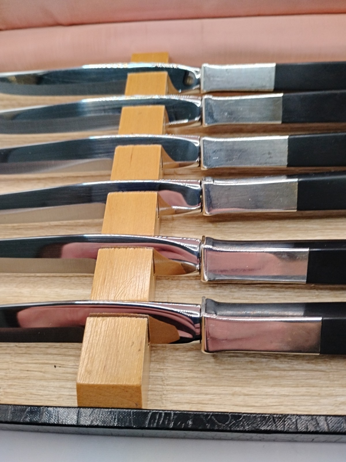 Contrast by Lunt Sterling Silver Black Ebony Nylon Steak Knife Set 6 pc Box Set