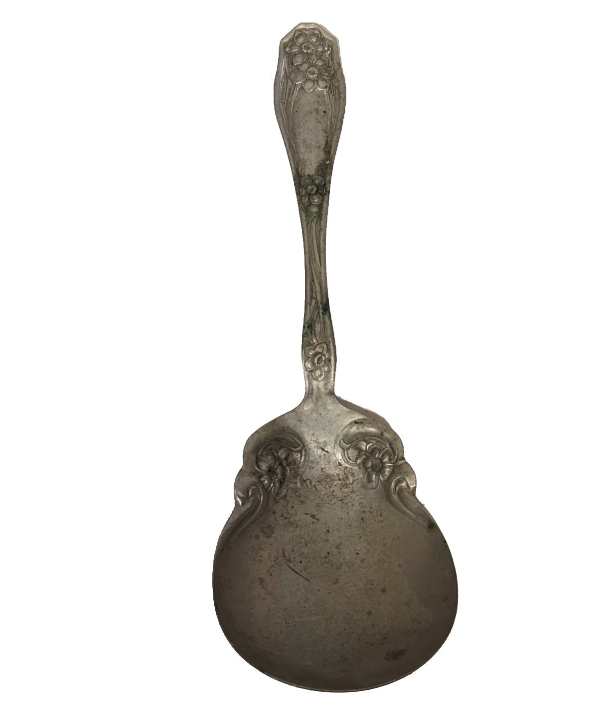 ROGERS NICKEL SILVER SERVING SPOON SCOOP FLORAL PATTERN Gravy Soup