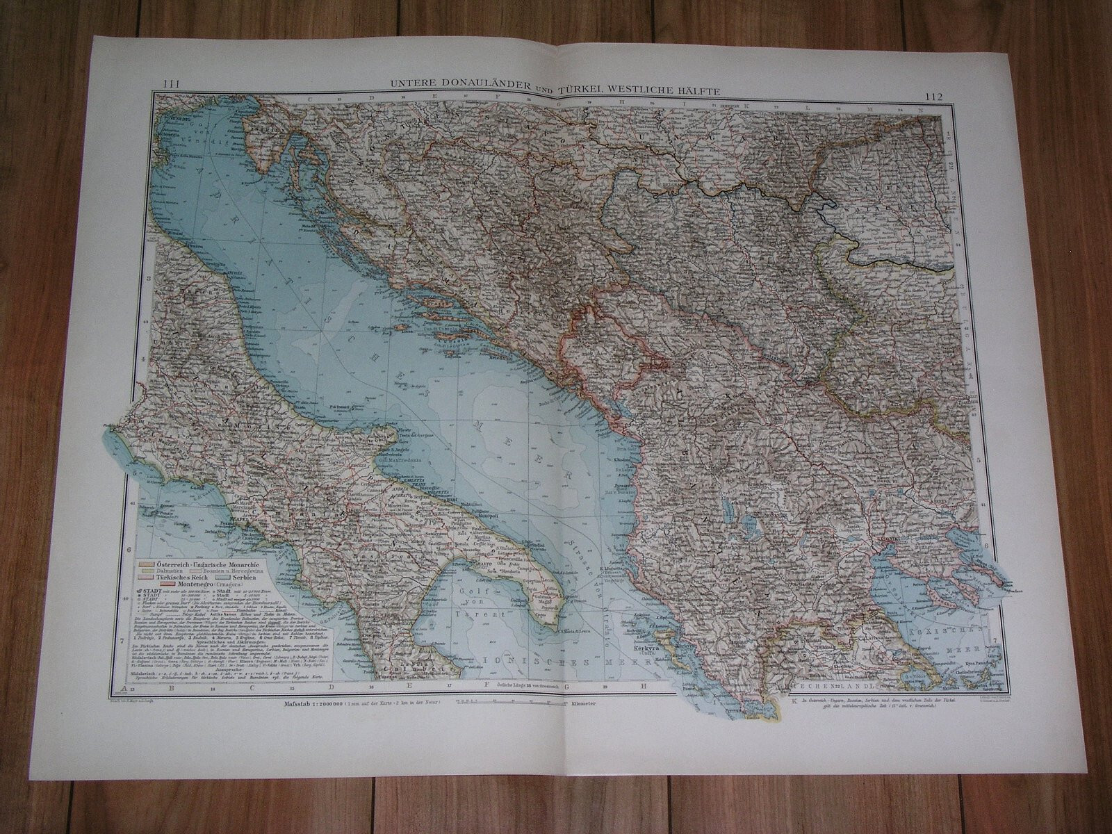 1899 ANTIQUE MAP OF CROATIA BOSNIA SERBIA / KOSOVO MONTENEGRO ALBANIA GREECE