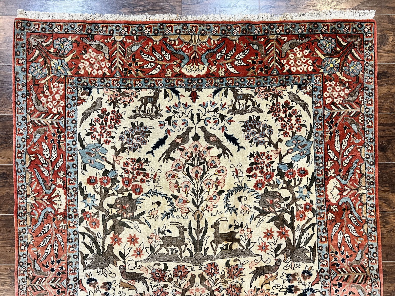 Tree of Life Rug 5×7 Animal Motifs Deer Birds Fine 225 KPSI Vintage Handmade