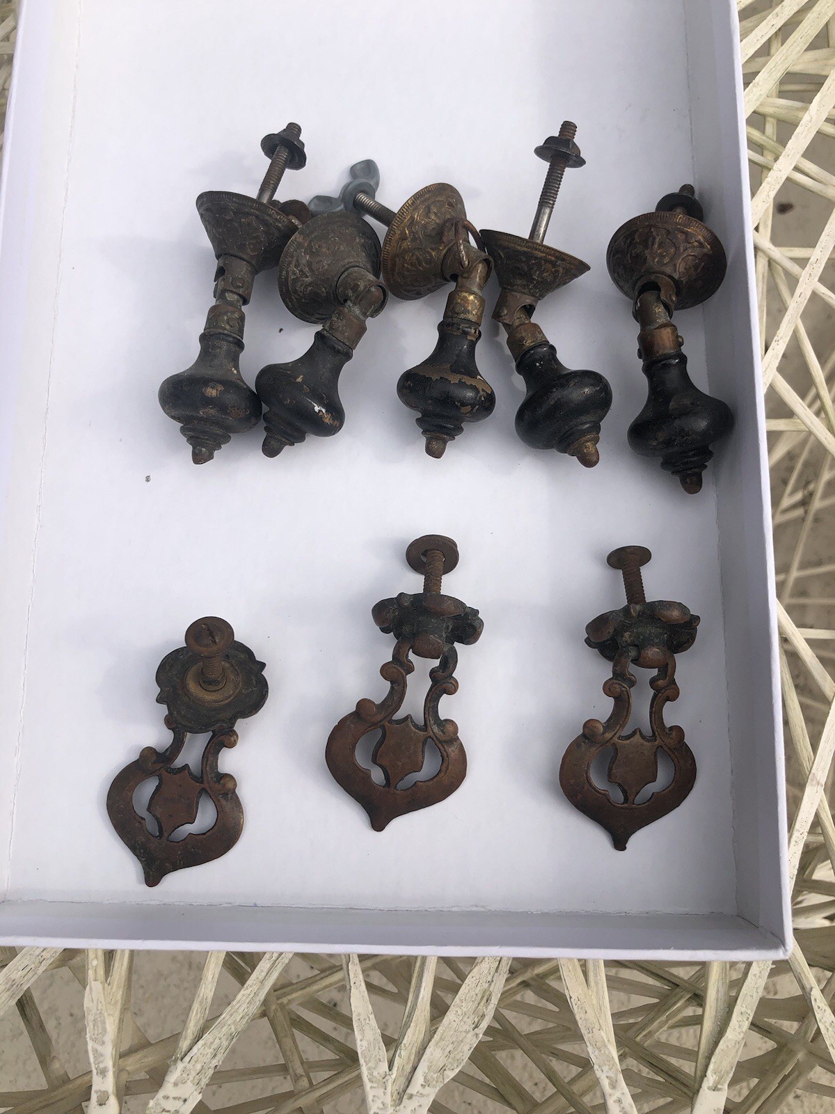 8 victorian empire drawer pulls 5 same 3 same approx 3 1/2 long from top to bott