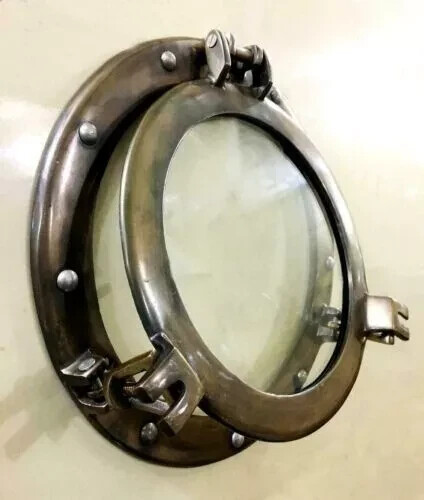20″ Large Porthole Glass, Antique Brass Finish, Nautical Wall Decor, Port Hole