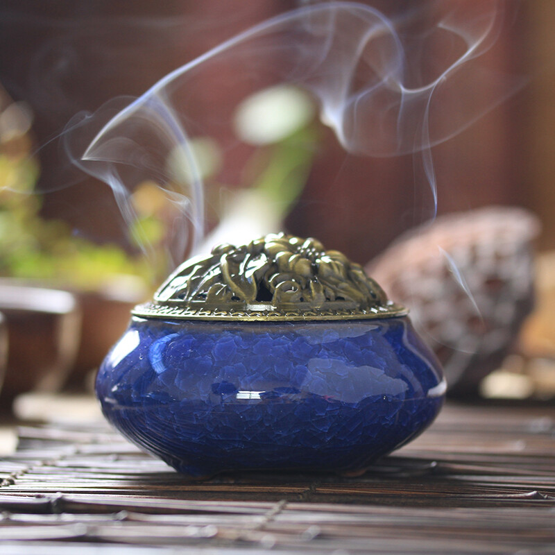 4″ Ceramic Buddhism Incense Burner Holder Cone Coil Vintage Censer Home Decor