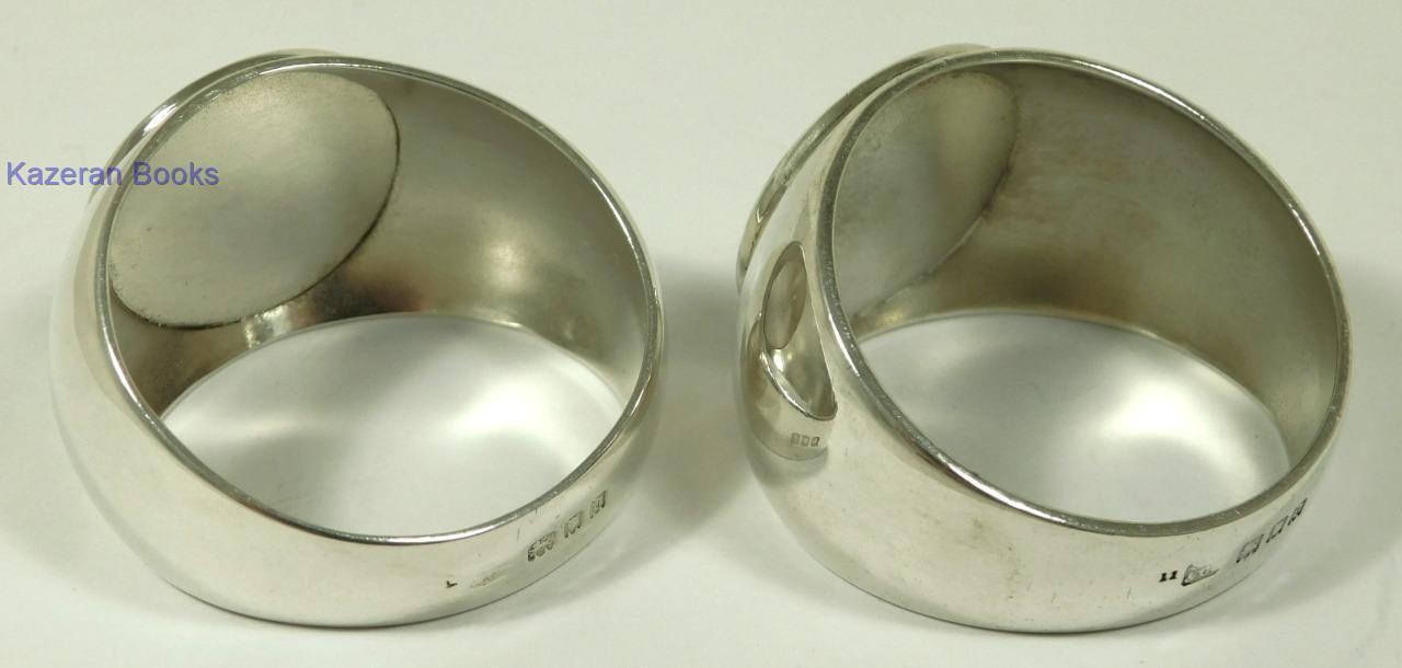 Pair Sampson Mordan & Co Solid Sterling Silver Serviette Napkin Signet Rings