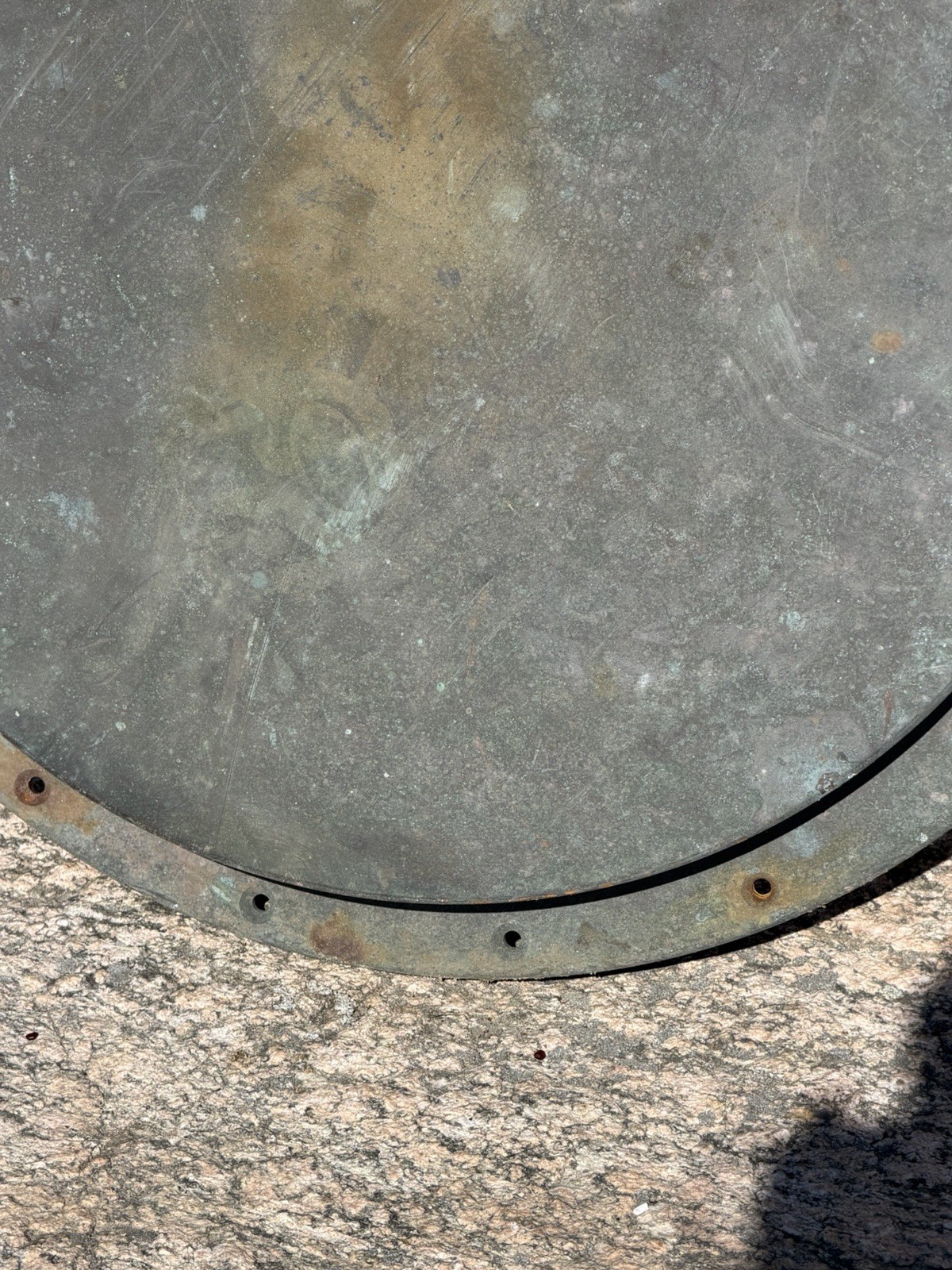 Antique Industrial Solid Round Brass Hatch Cover 19” w/ Flange – Arch. Salvage
