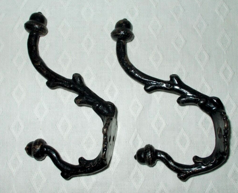 2~ANT. VICTORIAN ACORN PATTERN CAST IRON HAT/COAT HOOK COMBO~SALVAGED~LOT #2