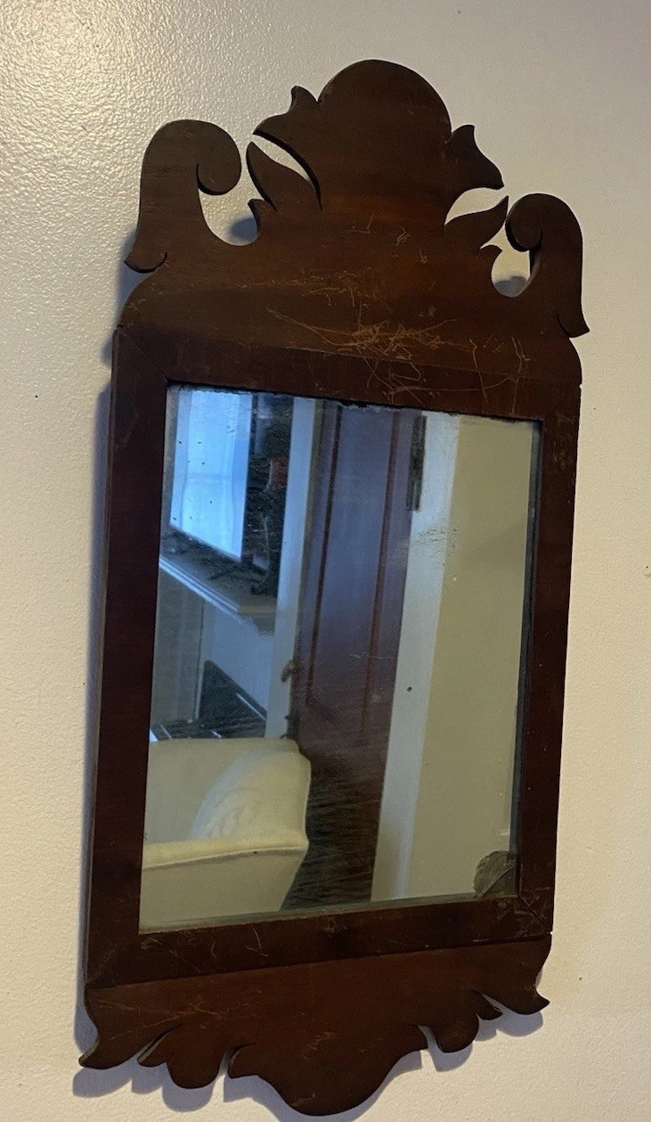 1720-40 American New England Red Wash Painted Mirror 300 Yrs Old Rare Pilgrim