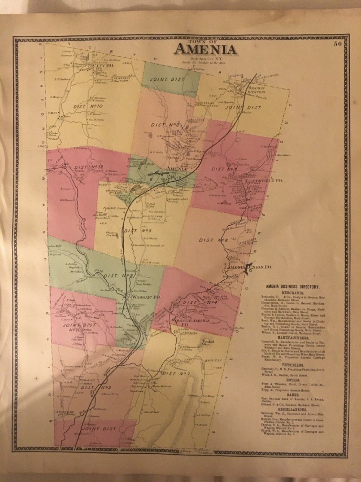 Town of Amenia, Dutchess County, NY 1867 Lithograph by F.W. Beers