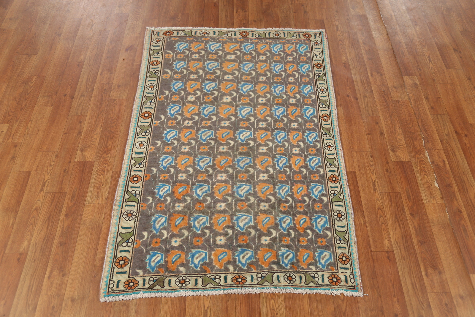Vintage Gray Over-Dyed Wool Accent Rug Hand-made Traditional Carpet 3×5