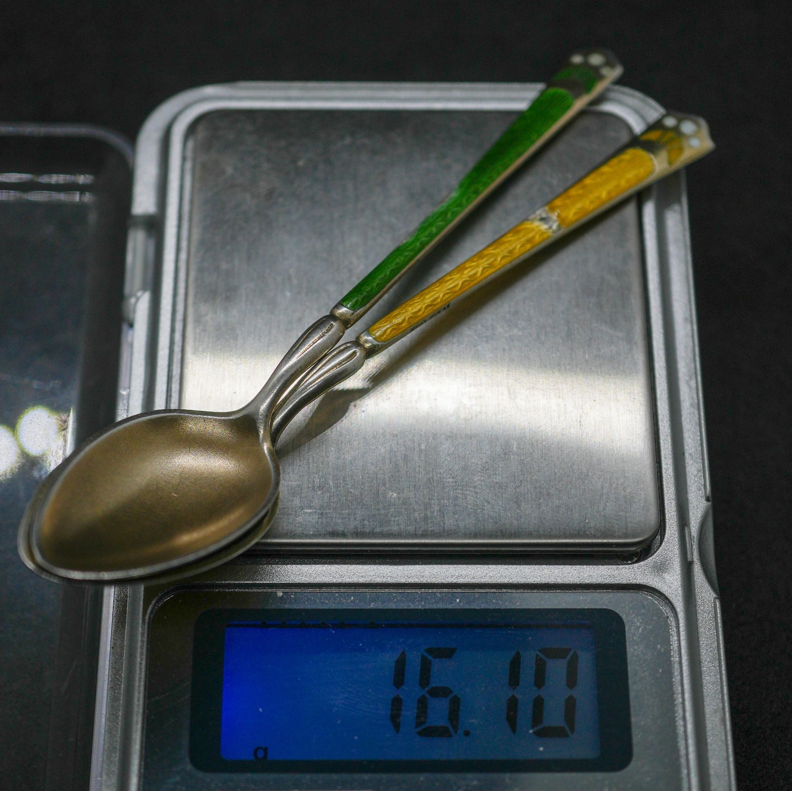 Antique Solid Sterling Silver David Andersen Enamel Teaspoons. 1910. 16g.