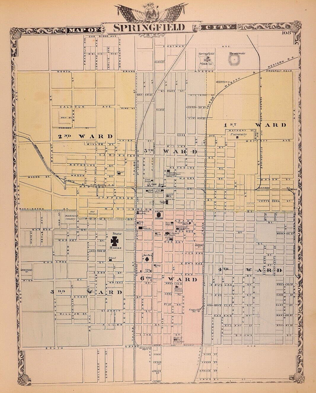 1876 County Map ~ SPRINGFIELD, ILLINOIS / JACKSONVILLE on Reverse (14×17)-#38
