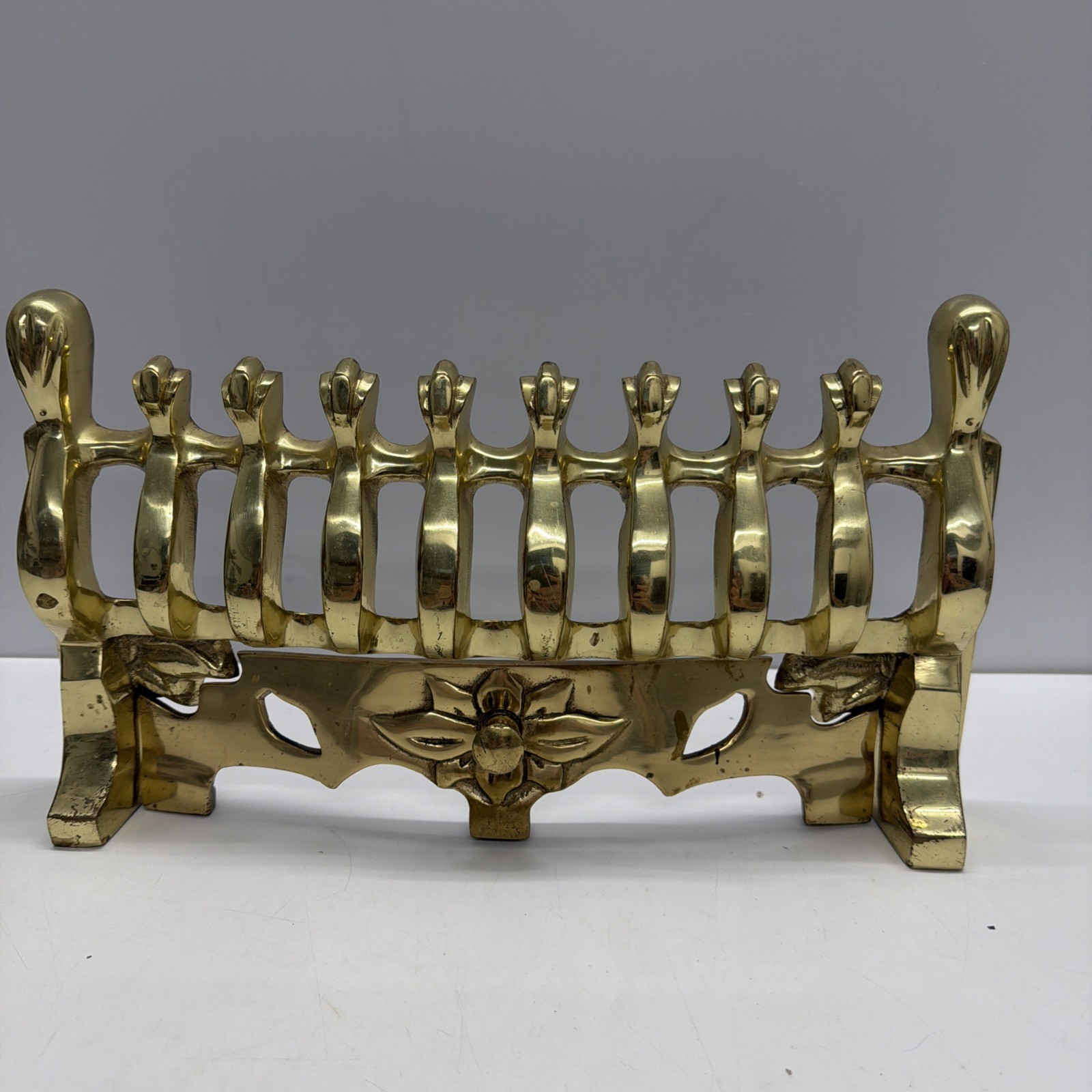 Vintage Solid Brass Fire Grate Front Fret Fireplace Guard 15.5 Inches Width