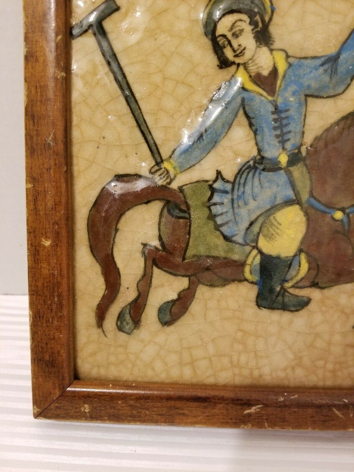 Antique Islamic Indo Persian Ceramic Tile (19th Century) Polo horse back SEE ALL