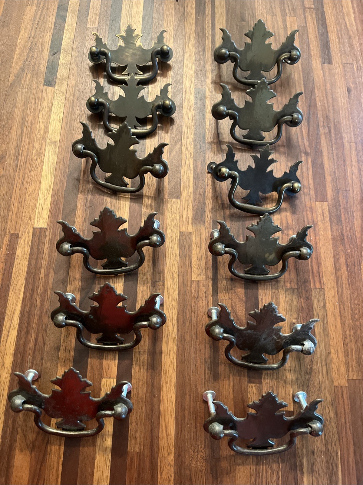 12 Vintage Batwing Drawer Pulls Antique Brass Chippendale Style 2.5” OC
