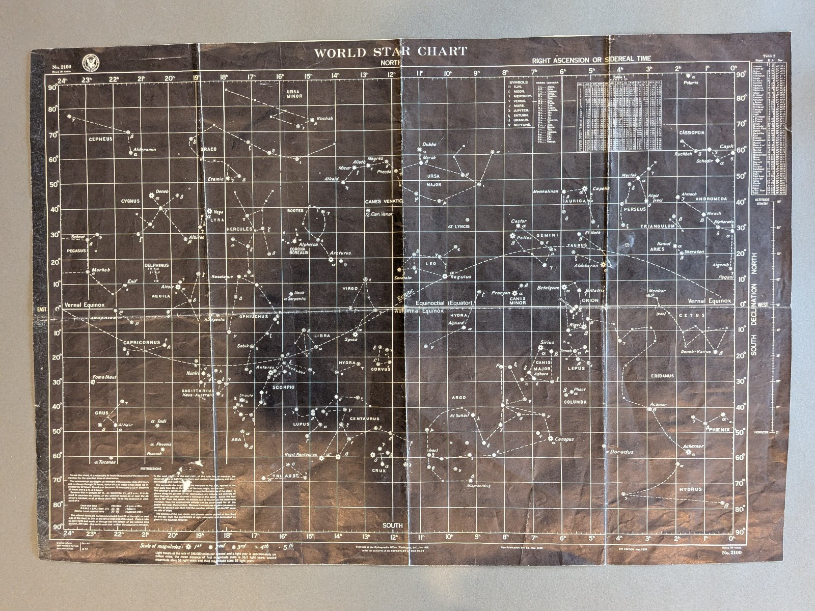 U.S. NAVY WORLD STAR CHART Printed on Back of Star Jet, First Ship of Earth 1956