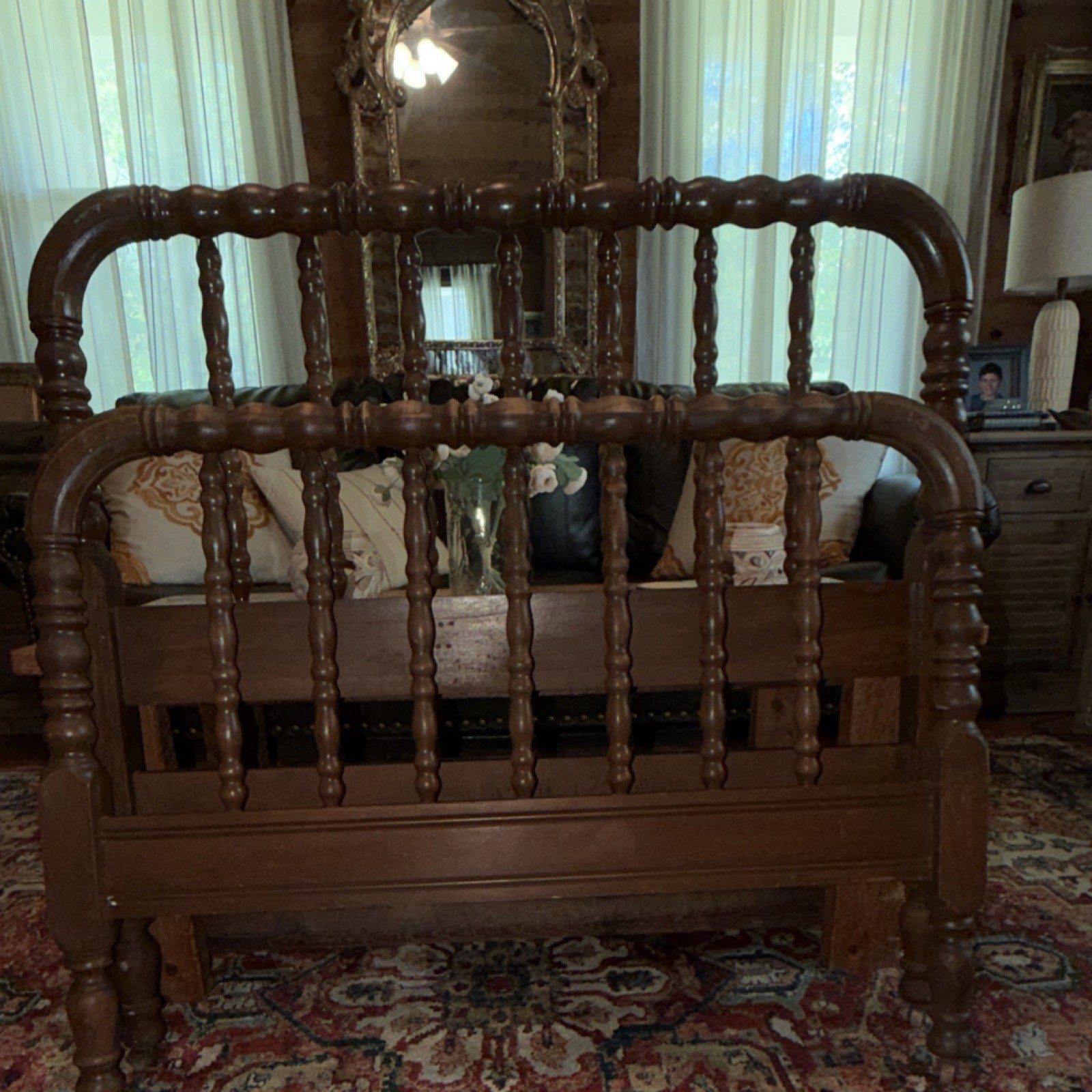 Antique Wooden Jenny Lind Twin Bed Frame with Headboard & Footboard