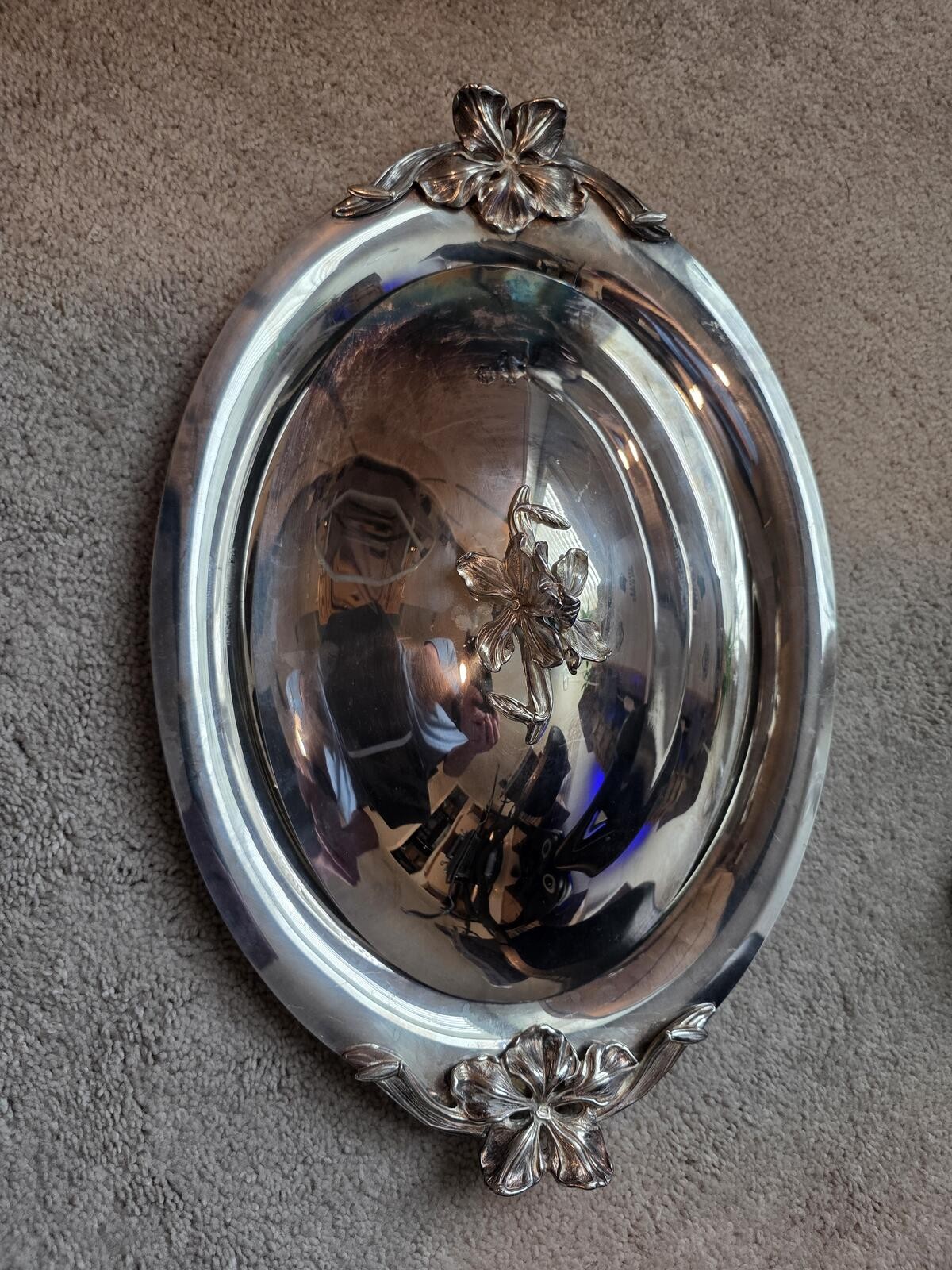 Antique Gorham Silver Plate Covered Entree Server – Floral Iris Pattern – 18″
