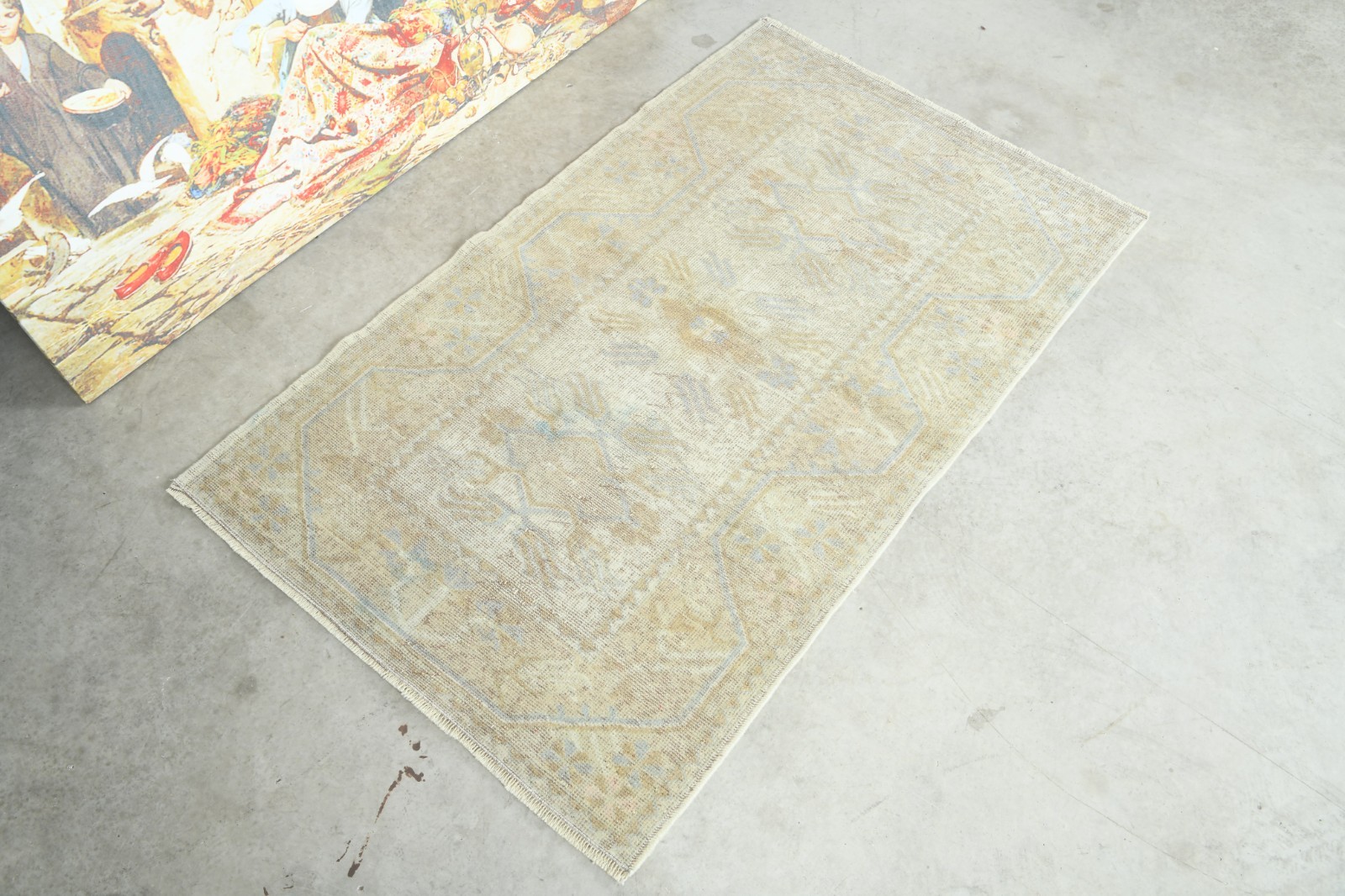 hand made door mat handmade vintage small turkish rug 3×4 oushak wool carpet,904
