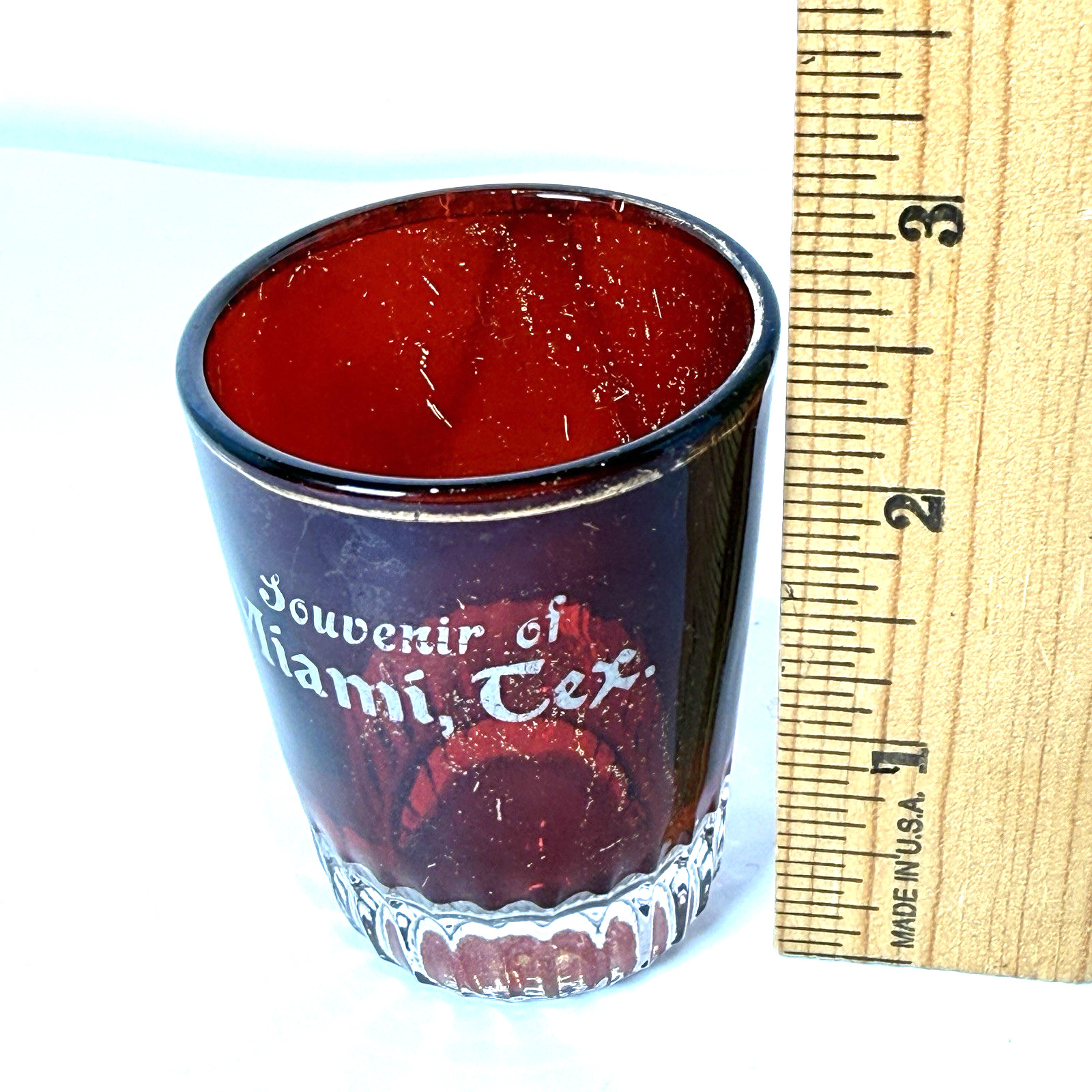 MIAMI TEXAS TX ANTIQUE RARE Ruby Red Flash Souvenir Glass SHOT GLASS CUP