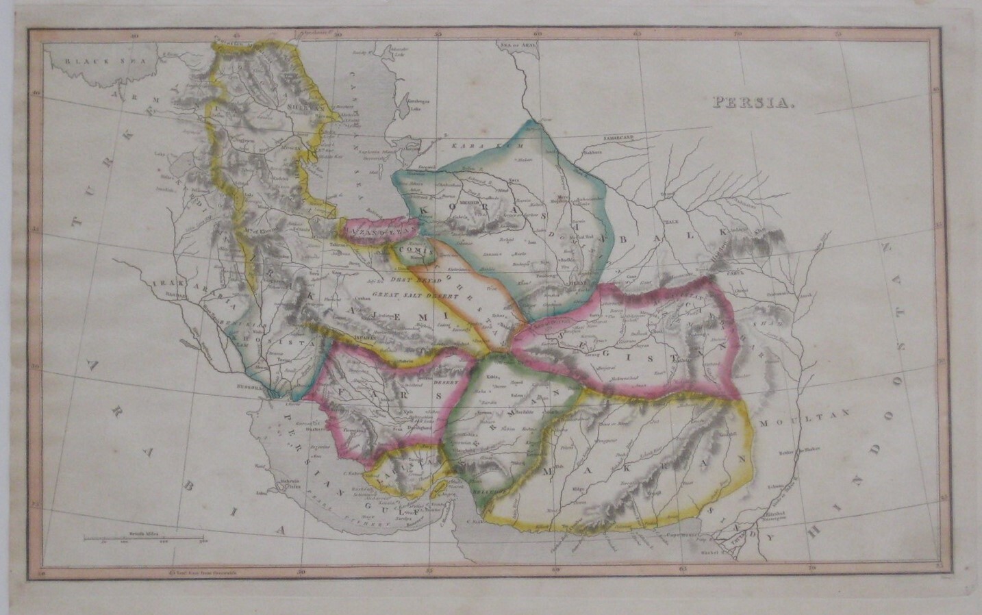 Original Hand-Colored 1824 Tanner Map PERSIA Tehran Mashhad Isfahan Shiraz Ahvaz