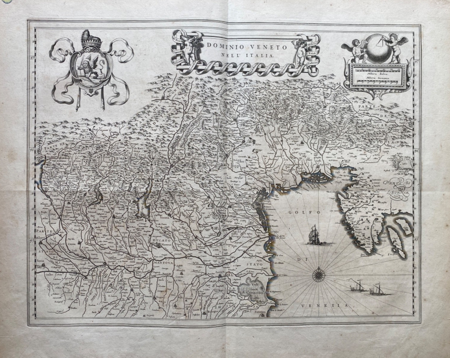 1640 Antique Map; Dominio Veneto Nell’ Italia. Gulf of Venice. Blaeu. Very Good