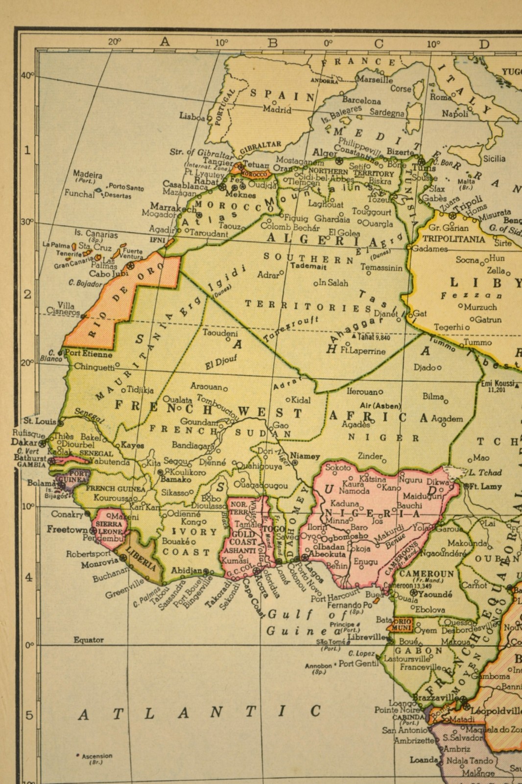 Antique AFRICA Map Wall Art Union of South Africa Belgium Congo Vintage 1930s