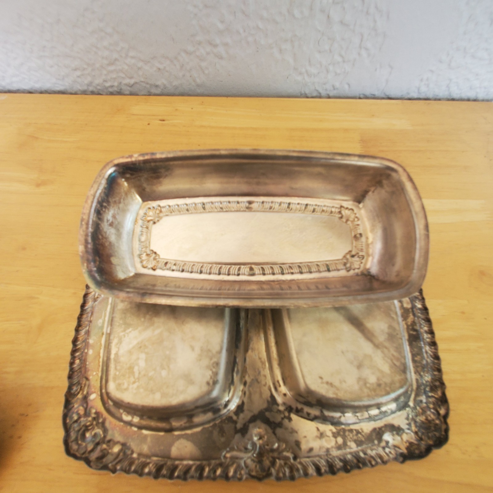Vintage CROSBY Silver Plated Double Butter Dish with Glass inserts, One Divided