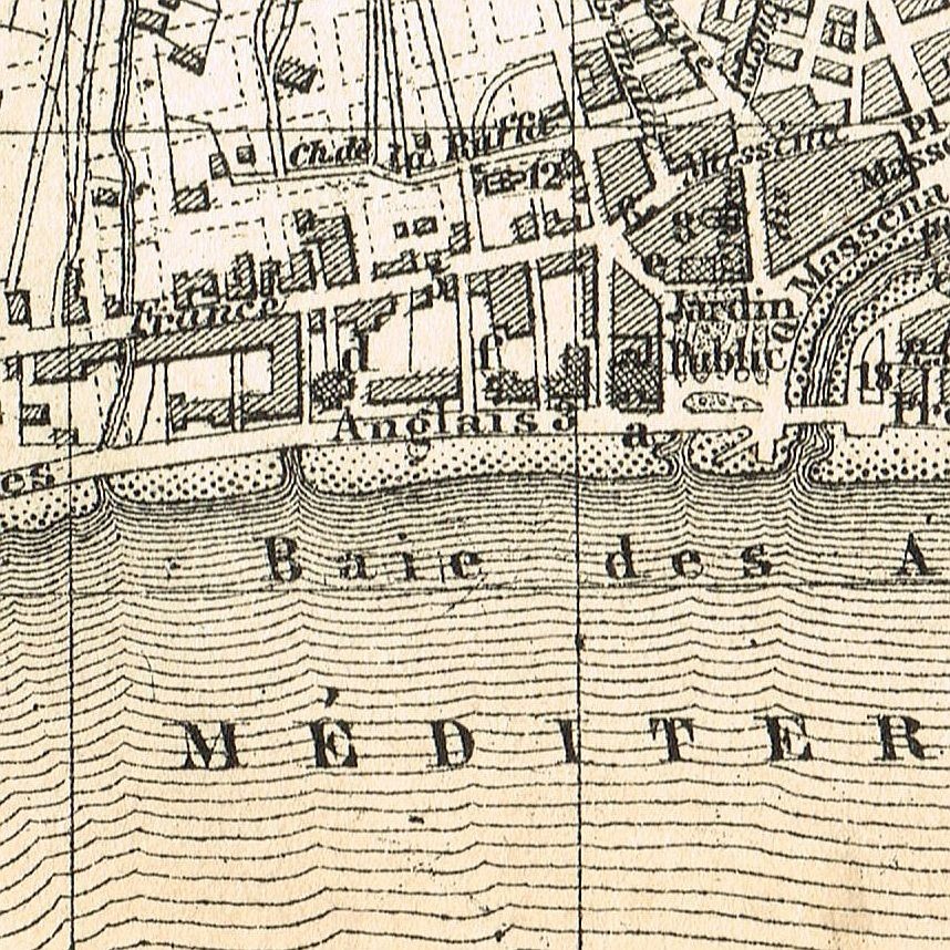 NICE Original map 1879 France Niça FRENCH RIVIERA Côte d’Azur