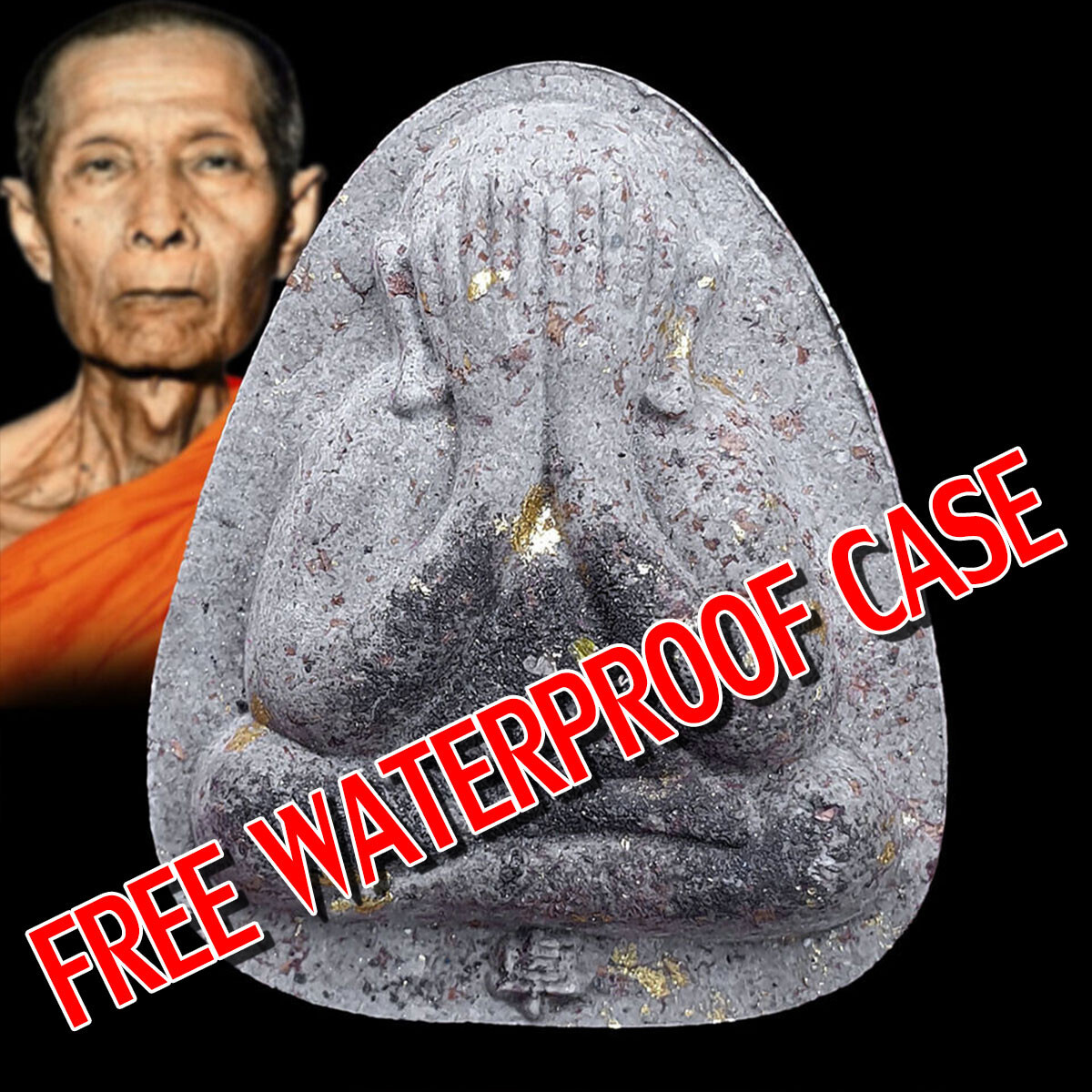 FREE Waterproof Case Genuine Thai Amulet Jumbo Phra PIDTA PID TA LP TOH Wealth