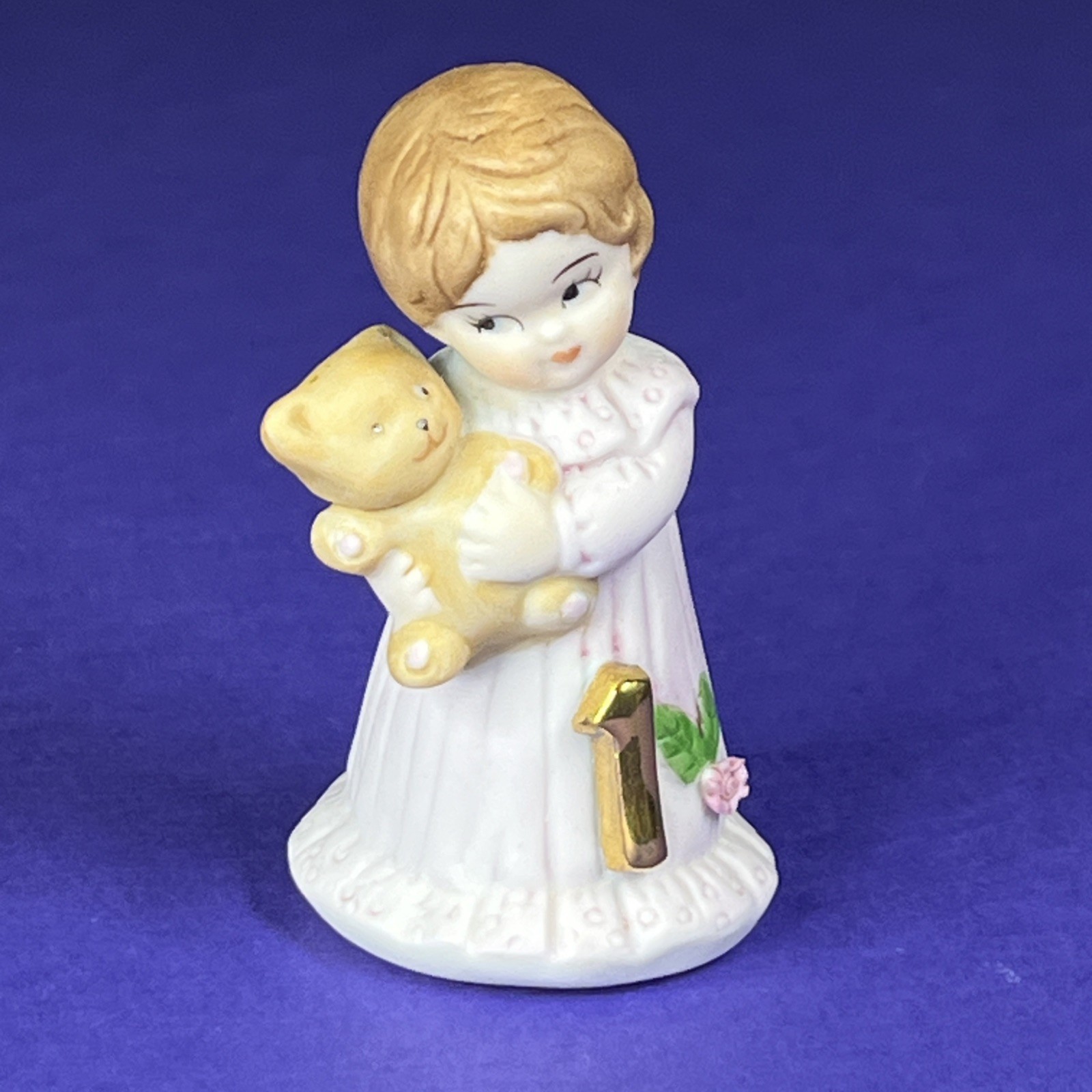 Growing Up Birthday Girls 1 Year Old Figurine Brunette 2.5 Inch Tall 1982 Enesco