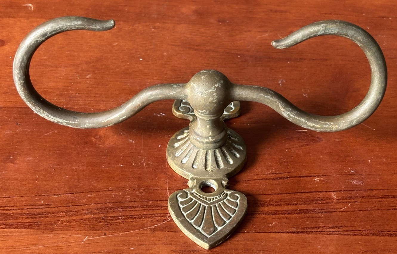 Exceptional 19th C. Double Loop Cast Brass Fireplace Jamb Hooks