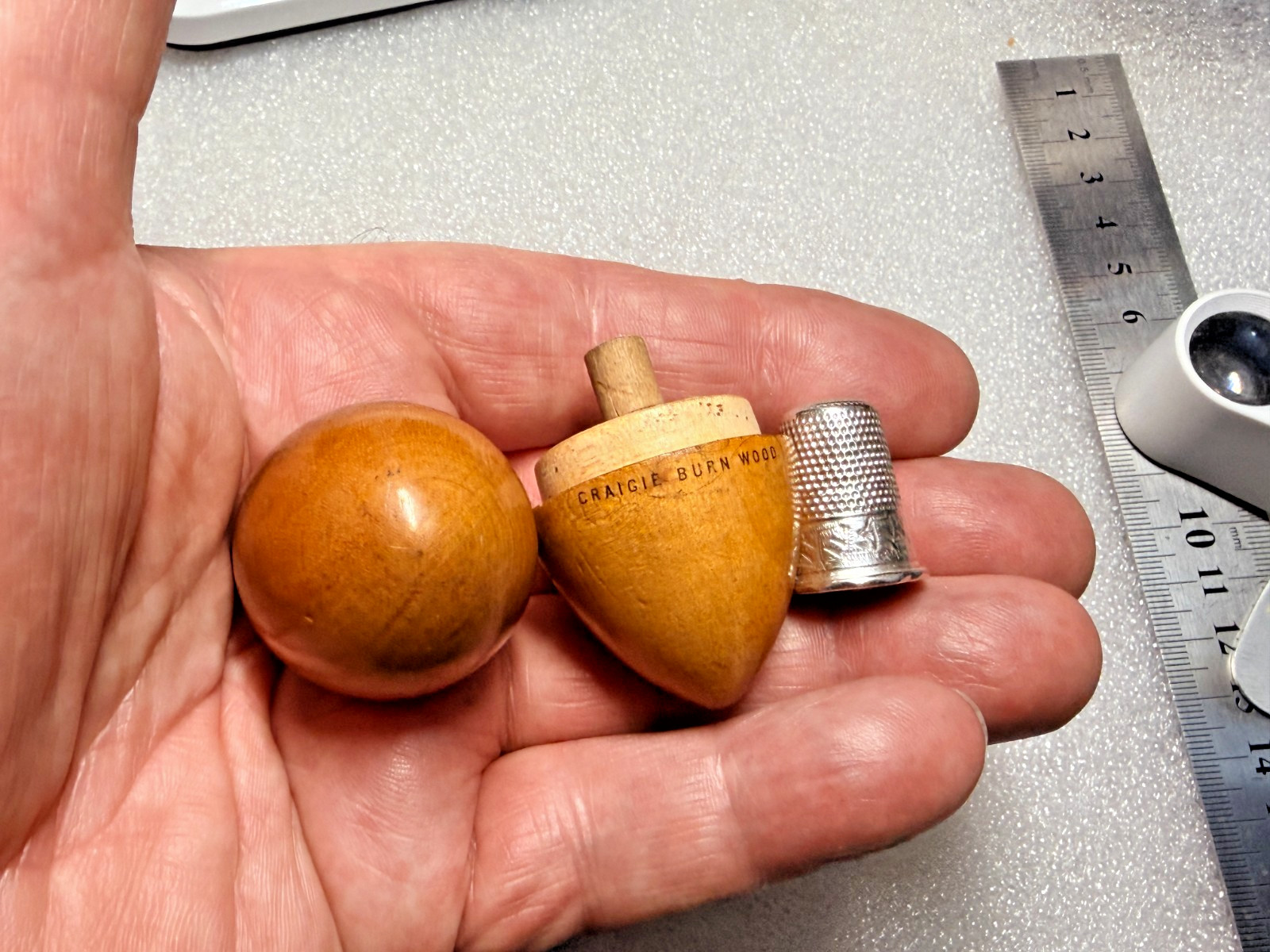 Victorian Treen Mauchline Ware Thread / Thimble Holder – Egg Shape – Moffat