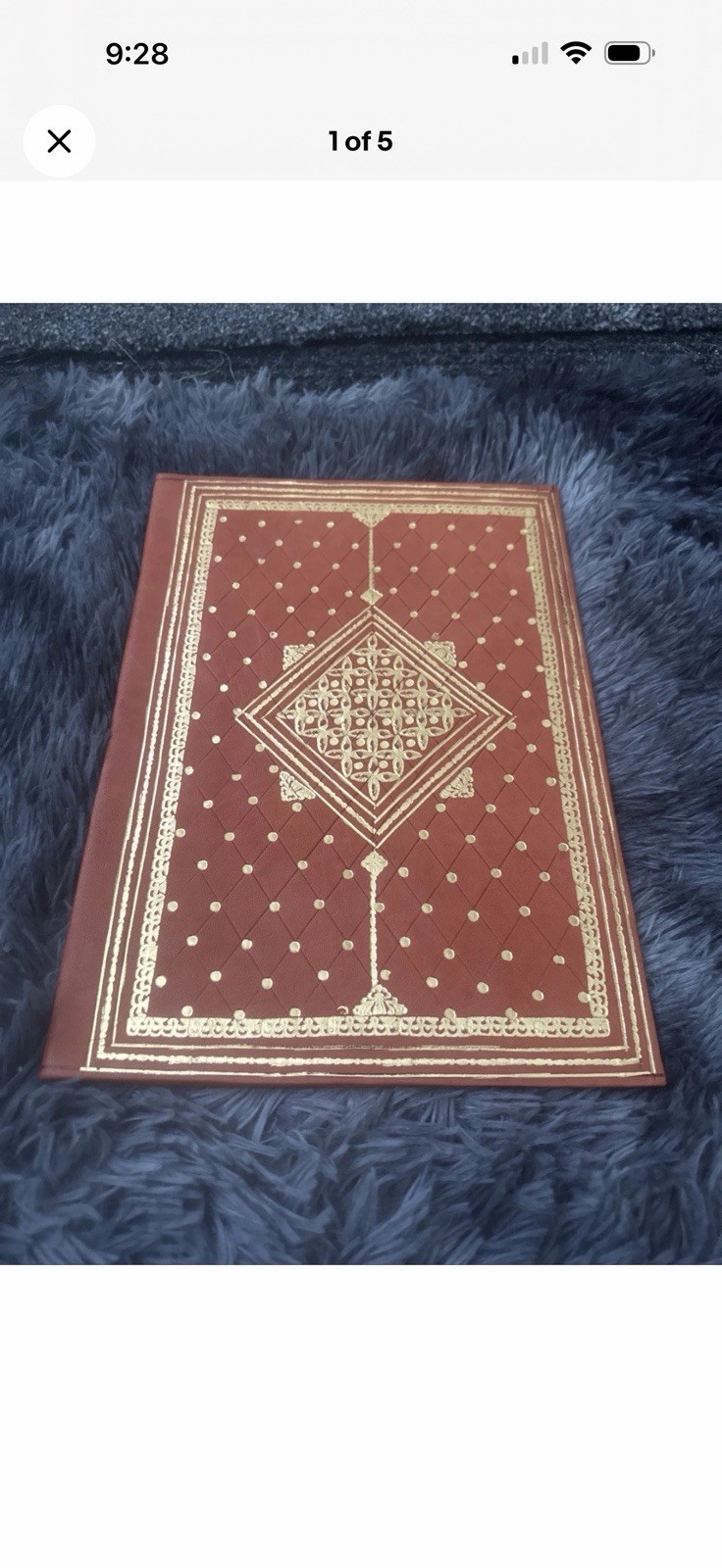 Vintage Moroccan Leather Hand Tooled Embossed Portfolio 22k gold plated