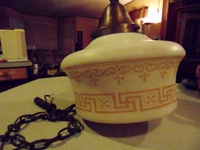 Vintage Antique Brass and White Milk Glass Gold Print 12″ wide