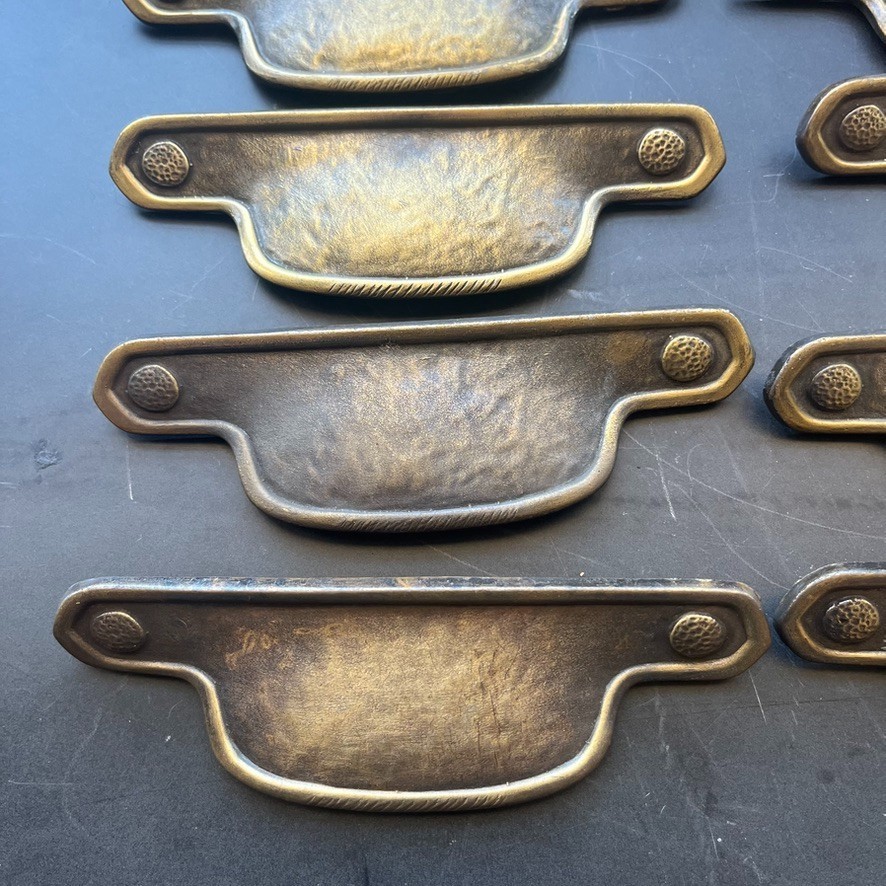 10 Vintage Cup Drawer Pulls Primitive Rustic Salvage w/ Natural Patina Brass