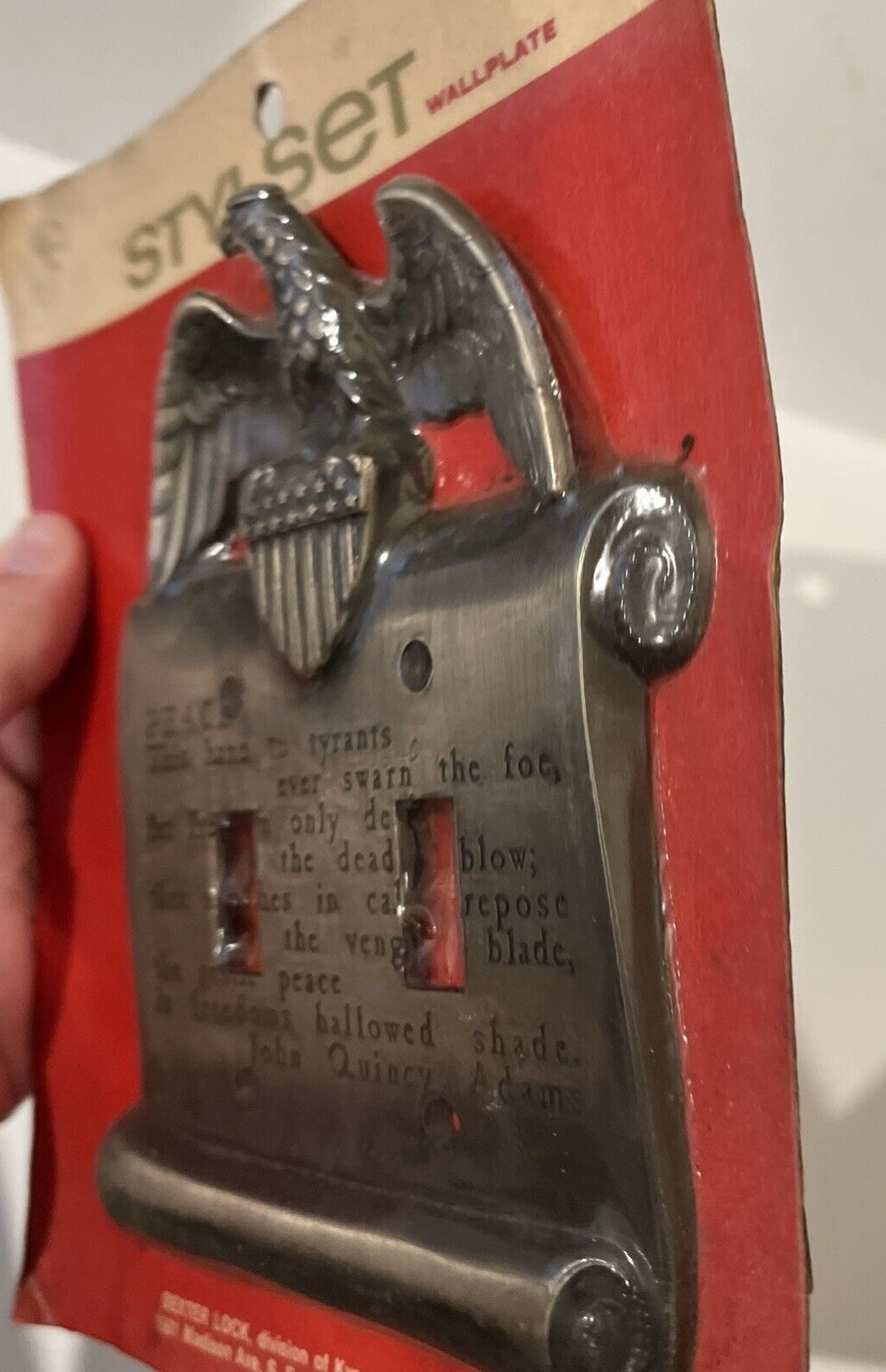 Vtg American Eagle Peace John Q Adams Antique Pewter Double Light Switch Cover