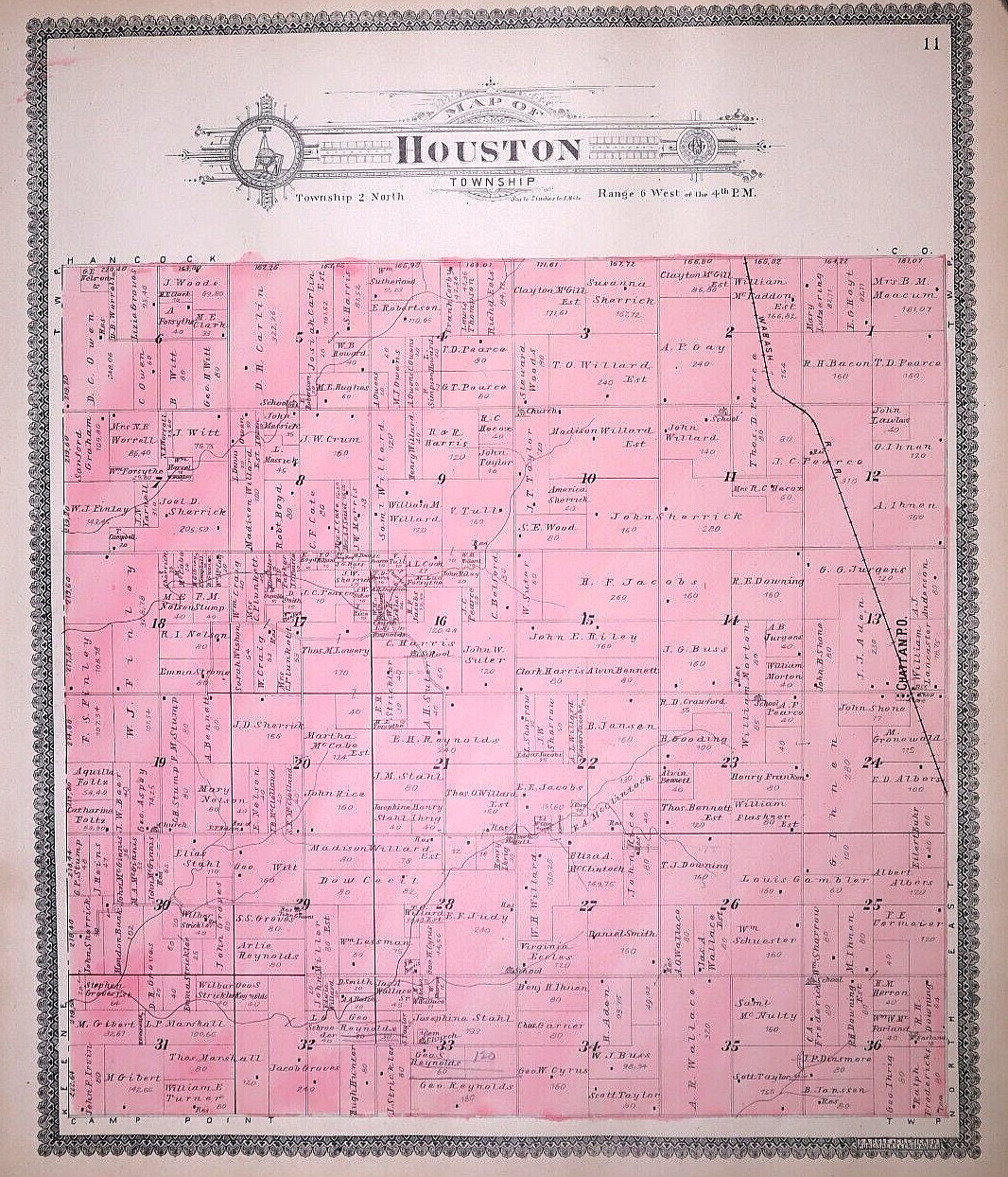 1901 Plat Map ~ HOUSTON Twp., ADAMS Co., ILLINOIS ~ Free S&H-(15×17)-#003