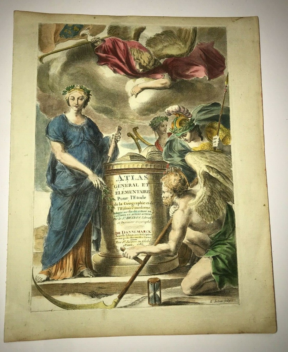 TITLE PAGE 1786 ATLAS DESNOS LARGE ANTIQUE ENGRAVED PLATE
